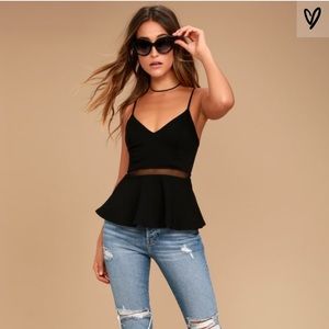 Keen Interest Black Mesh Peplum Top